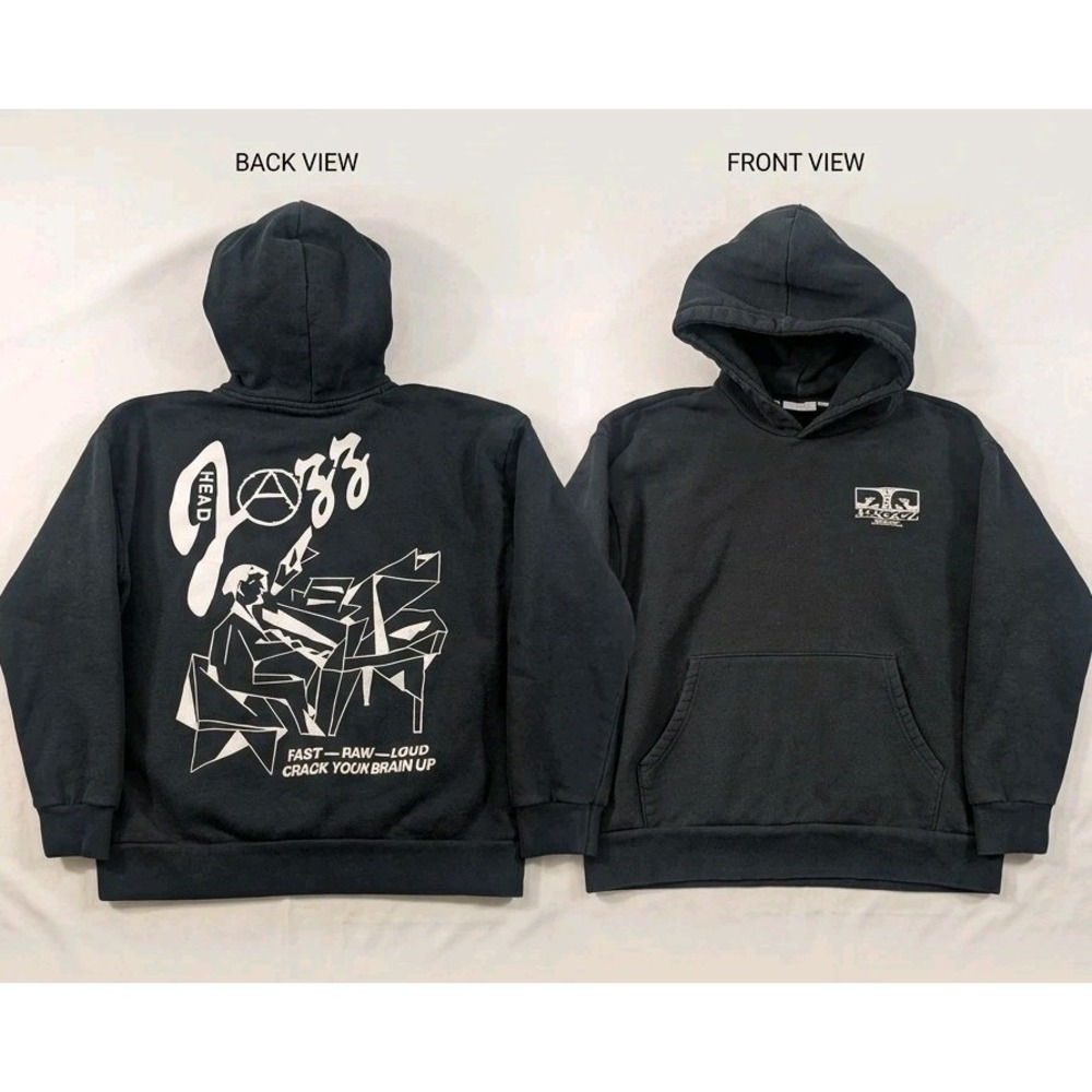 Obey Men's Extra Heavy Hoodie Sweatshirt Jazz Head Navy Size Medium Andre Eyes